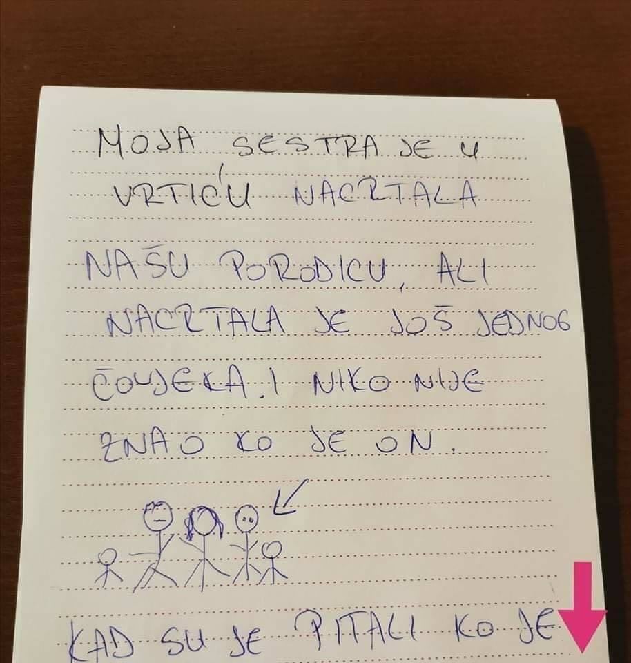 MOJA SESTRA JE U VRTIĆU NACRTALA NAŠU PORODICU, Ali Nacrtala Je I NEPOZNATOG ČOVJEKA: Kad Je Teta Pitala Ko Je On, SESTRA JE REKLA… - featured image MOJA SESTRA JE U VRTIĆU NACRTALA NAŠU PORODICU, Ali Nacrtala Je I NEPOZNATOG ČOVJEKA: Kad Je Teta Pitala Ko Je On, SESTRA JE REKLA… - featured image
